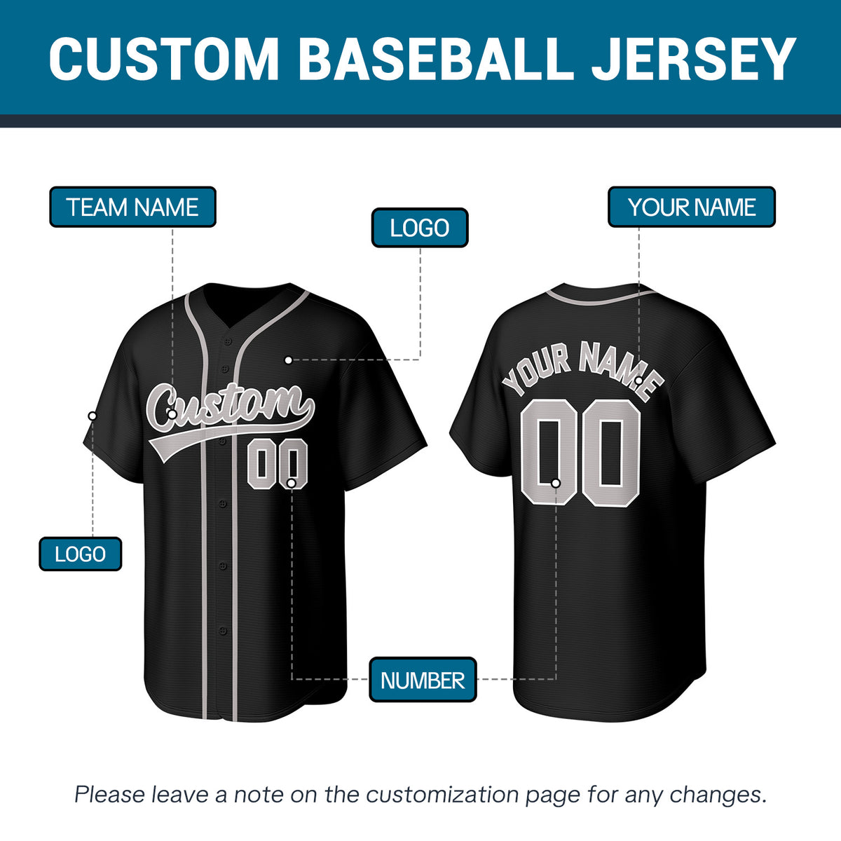Custom Black Stitched Baseball Jersey | Personalized Name & Number | Team Uniform