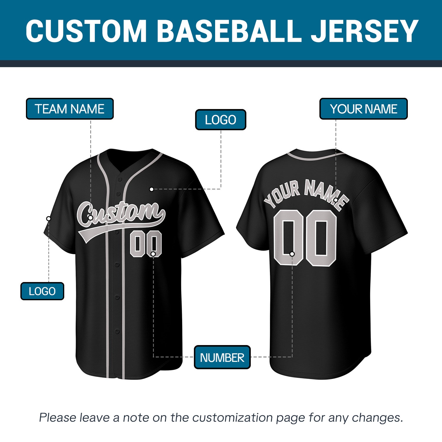 Custom Black Stitched Baseball Jersey | Personalized Name & Number | Team Uniform