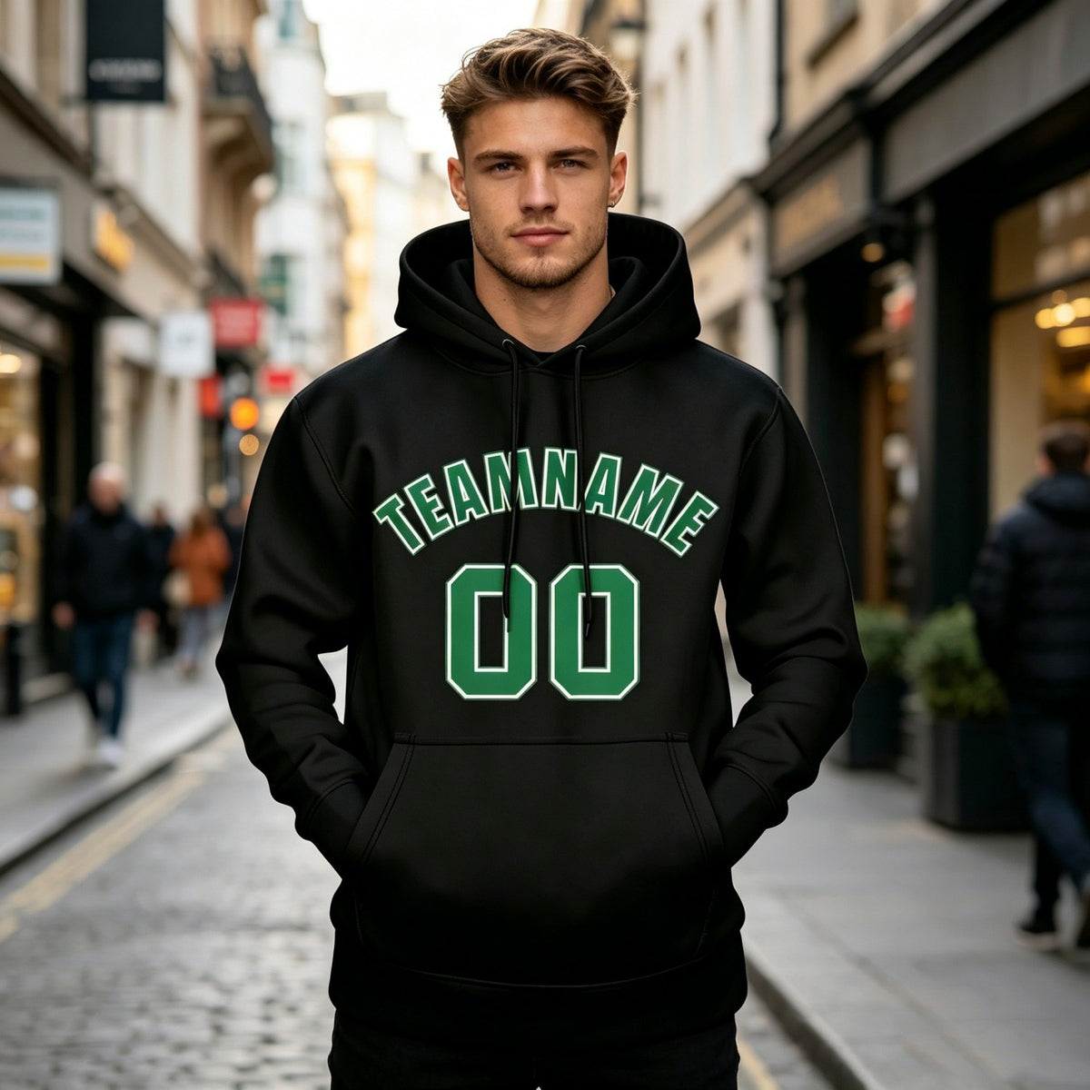 Custom Black & Green Hoodie | Personalized Name & Number Sports Pullover | Vosoli
