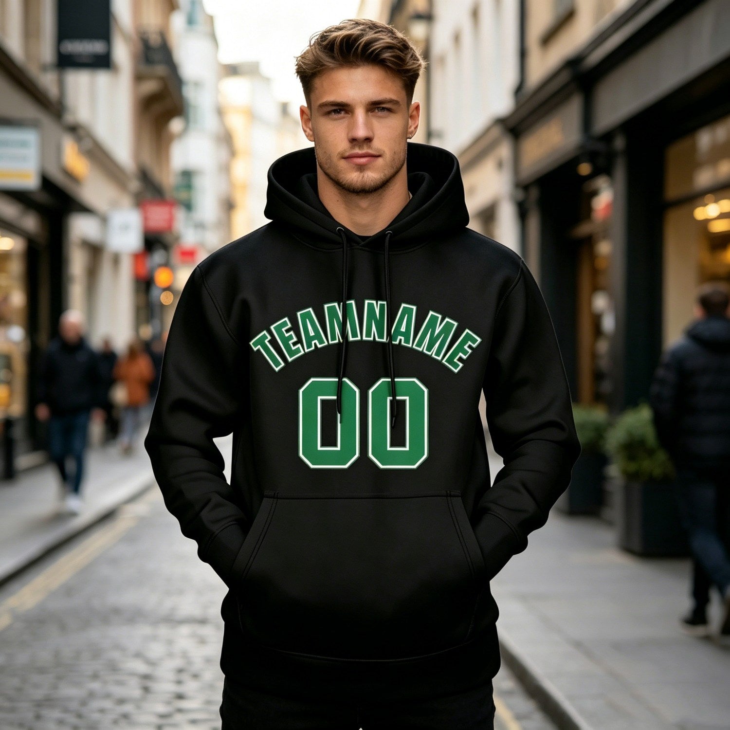 Custom Black & Green Hoodie | Personalized Name & Number Sports Pullover | Vosoli
