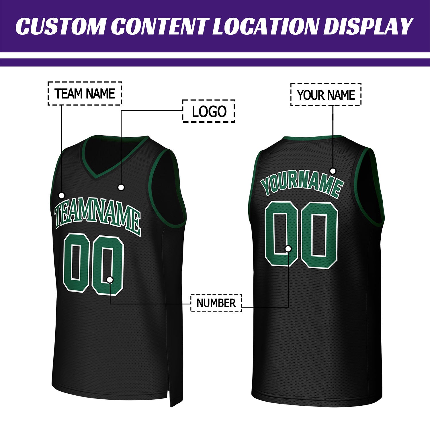 Custom Black & Green Mesh Basketball Jersey | Personalized Team Uniform for youth & adults