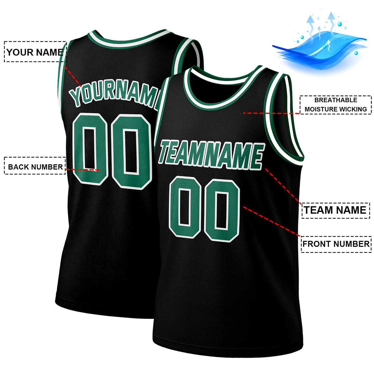 Custom Black & Green Mesh Basketball Jersey | Personalized Team Uniform