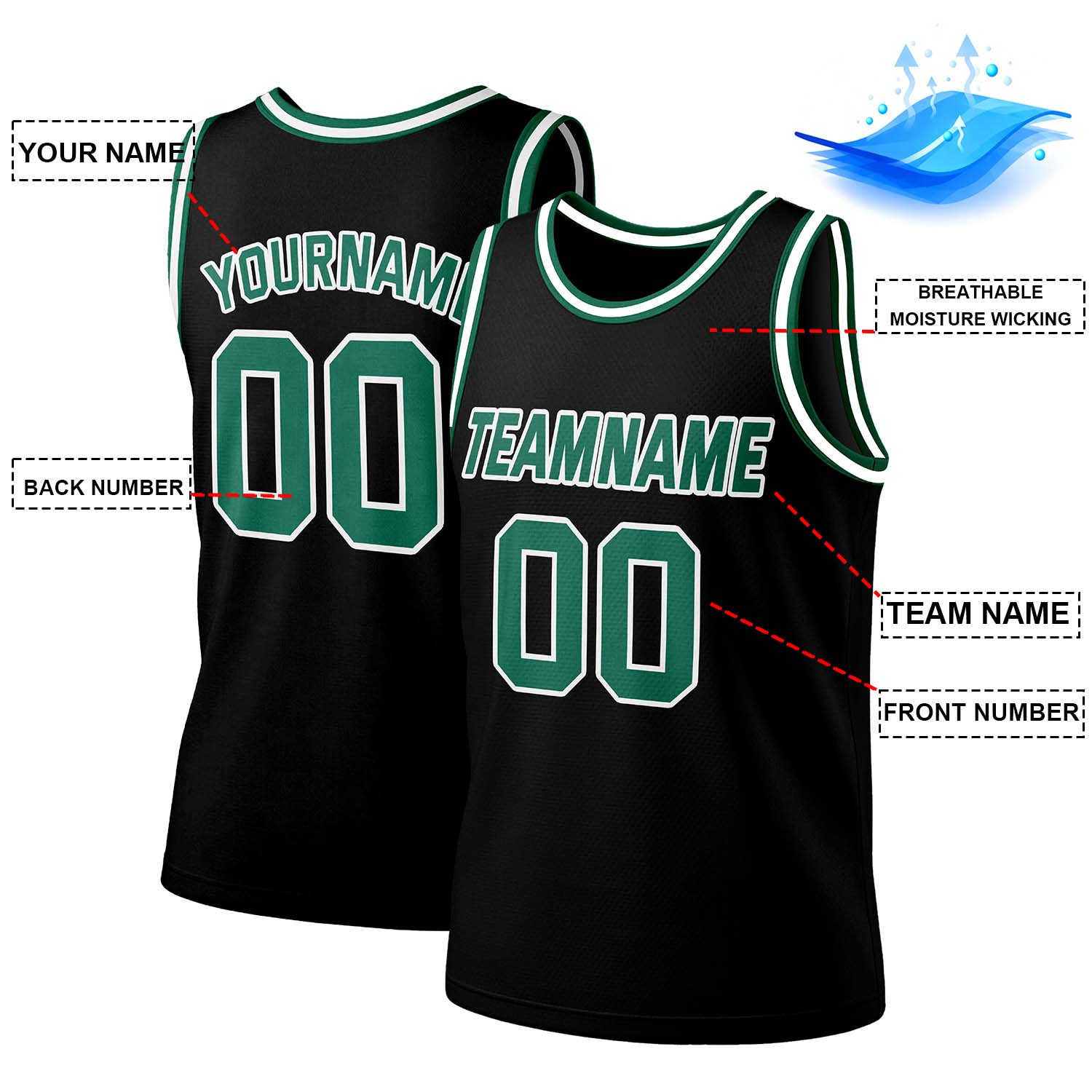 Custom Black & Green Mesh Basketball Jersey | Personalized Team Uniform