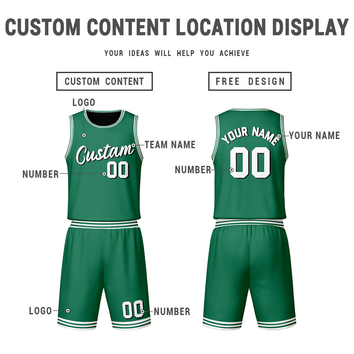 Custom Black Green Reversible Basketball Jersey Set | Personalized Name Number Mesh Sports Uniform
