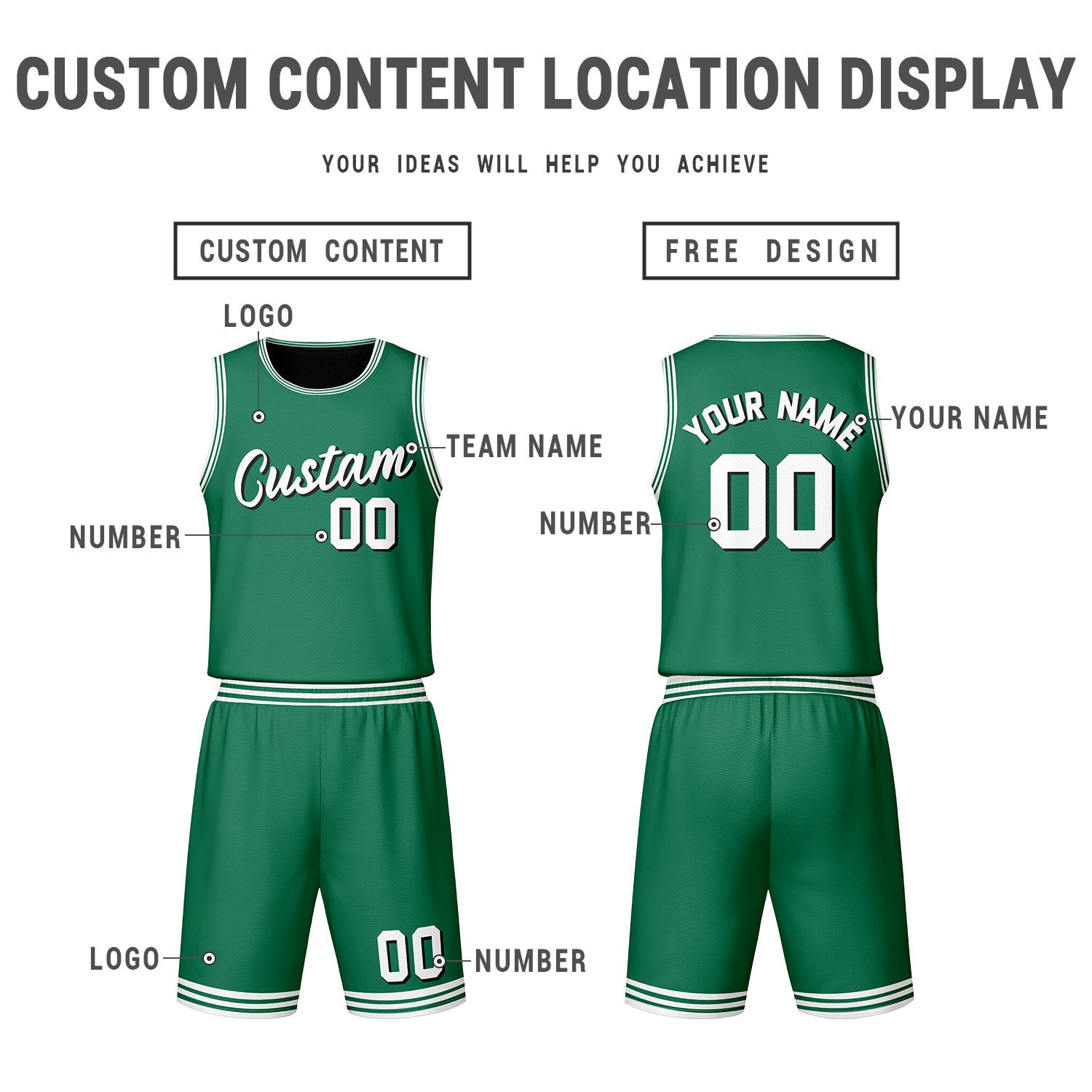 Custom Black Green Reversible Basketball Jersey Set | Personalized Name Number Mesh Sports Uniform