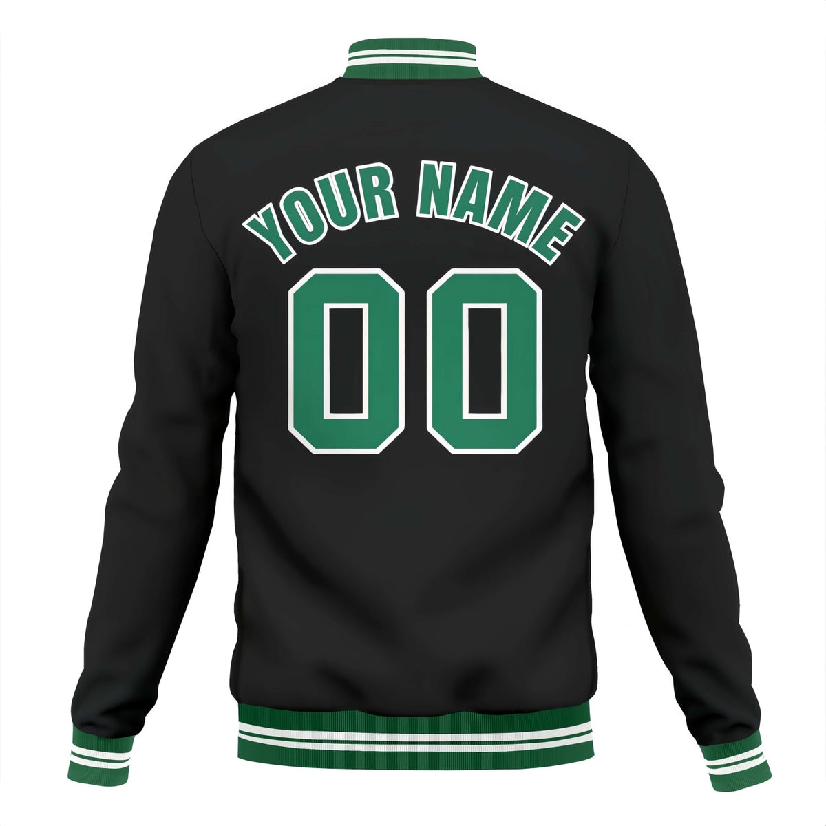 Custom Black & Green Varsity Baseball Jacket | Personalized Team Name & Number