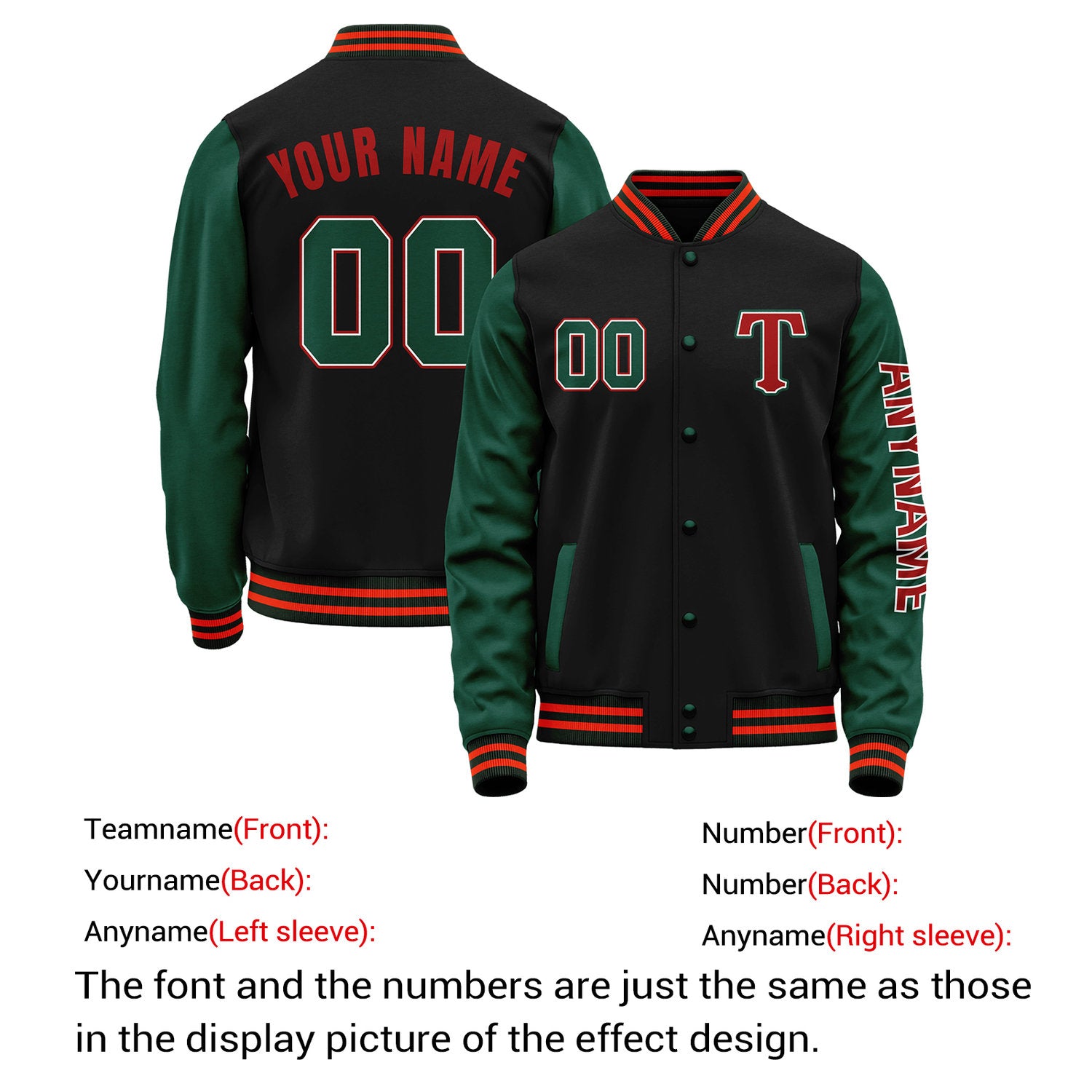 Custom Black & Green Varsity Letterman Jacket | Personalized Baseball Bomber Coat for Adult & Youth