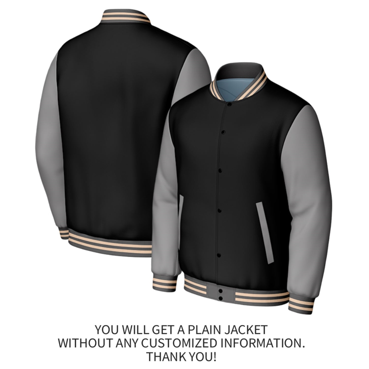 Custom Black & Grey Baseball Jacket | Personalized Letterman Jacket with Stitched Name & Number for Adult & Youth