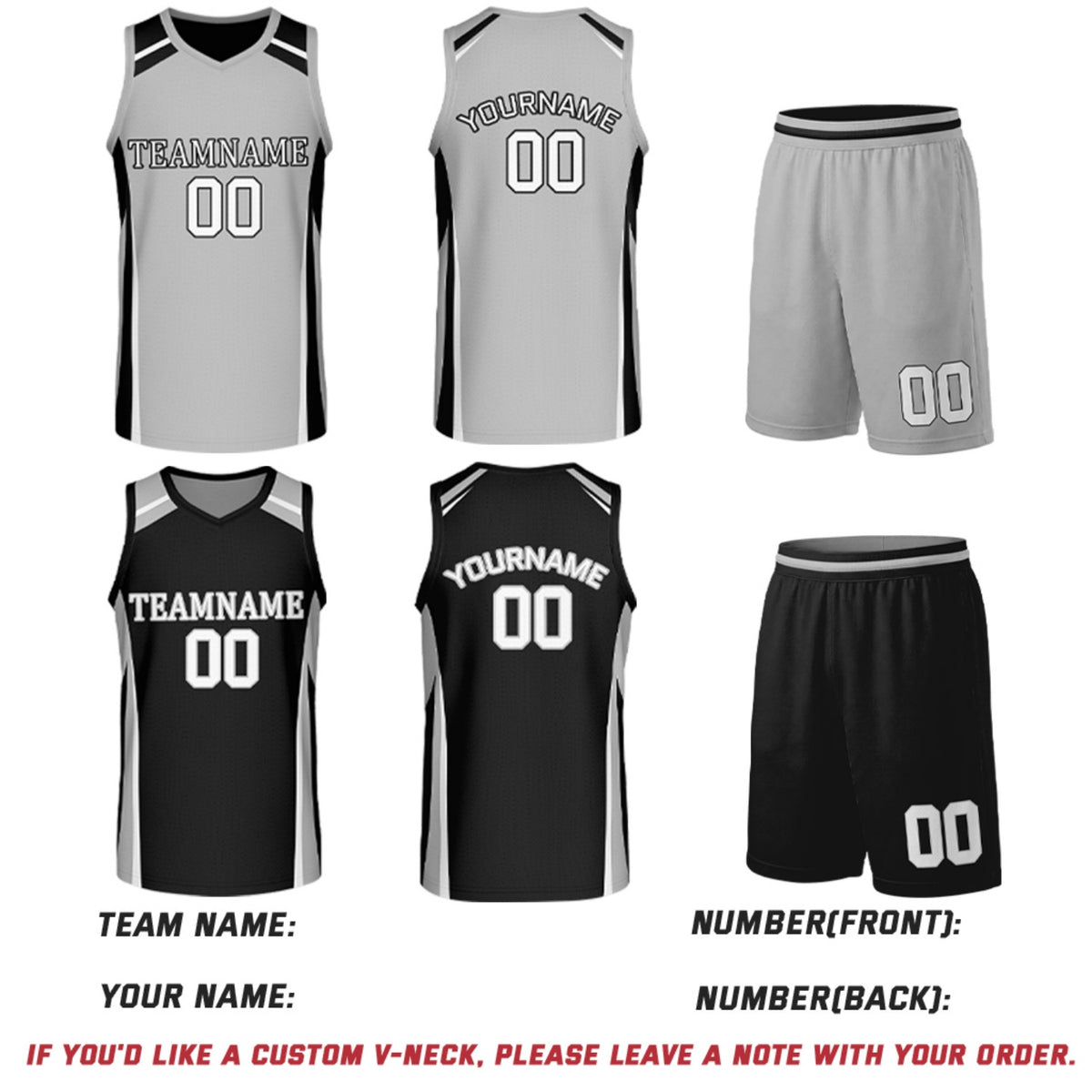 Custom Black & Grey Reversible Basketball Jerseys | Personalized Team Uniforms Set for Men Women