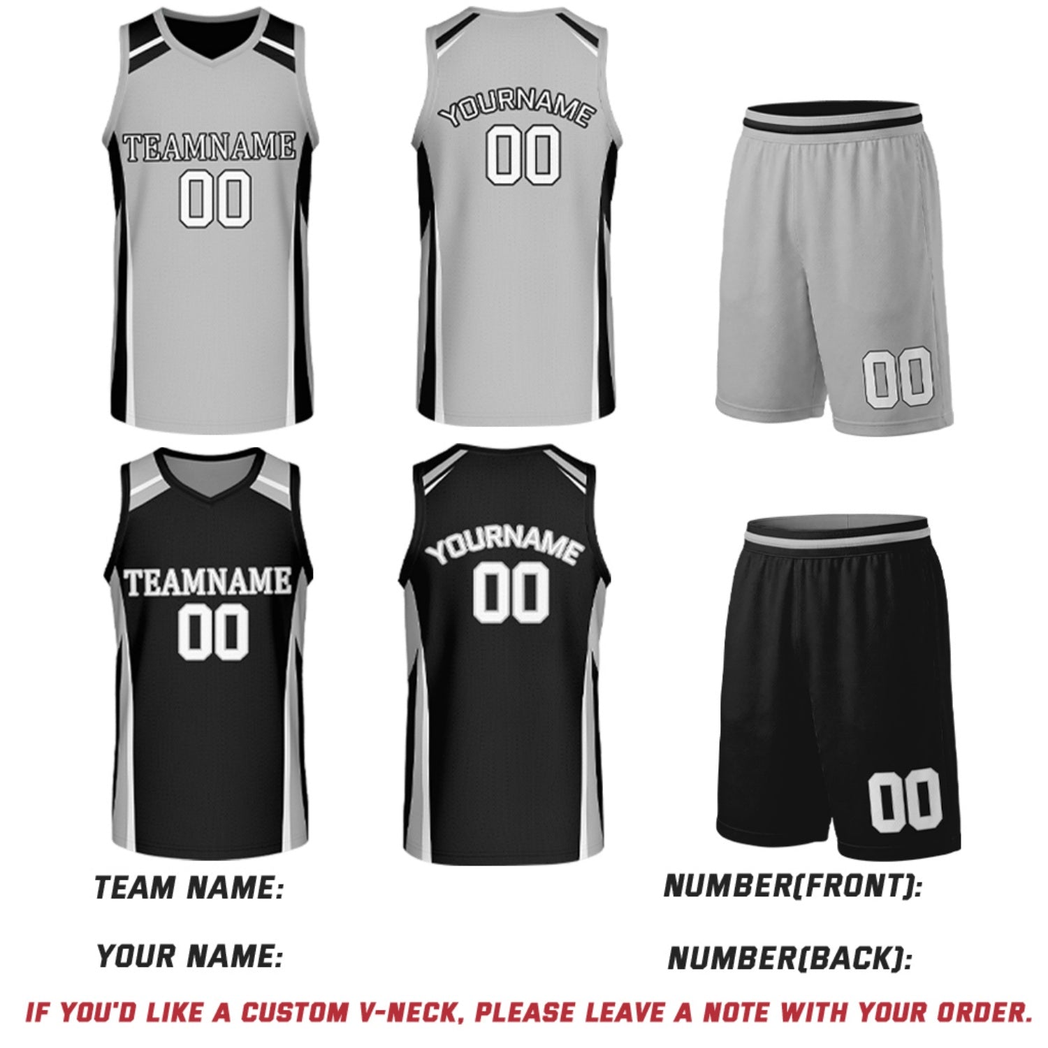 Custom Black & Grey Reversible Basketball Jerseys | Personalized Team Uniforms Set for Men Women