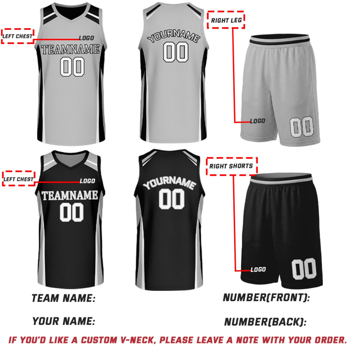Custom Black & Grey Reversible Basketball Jerseys | Personalized Team Uniforms Set for Men Women
