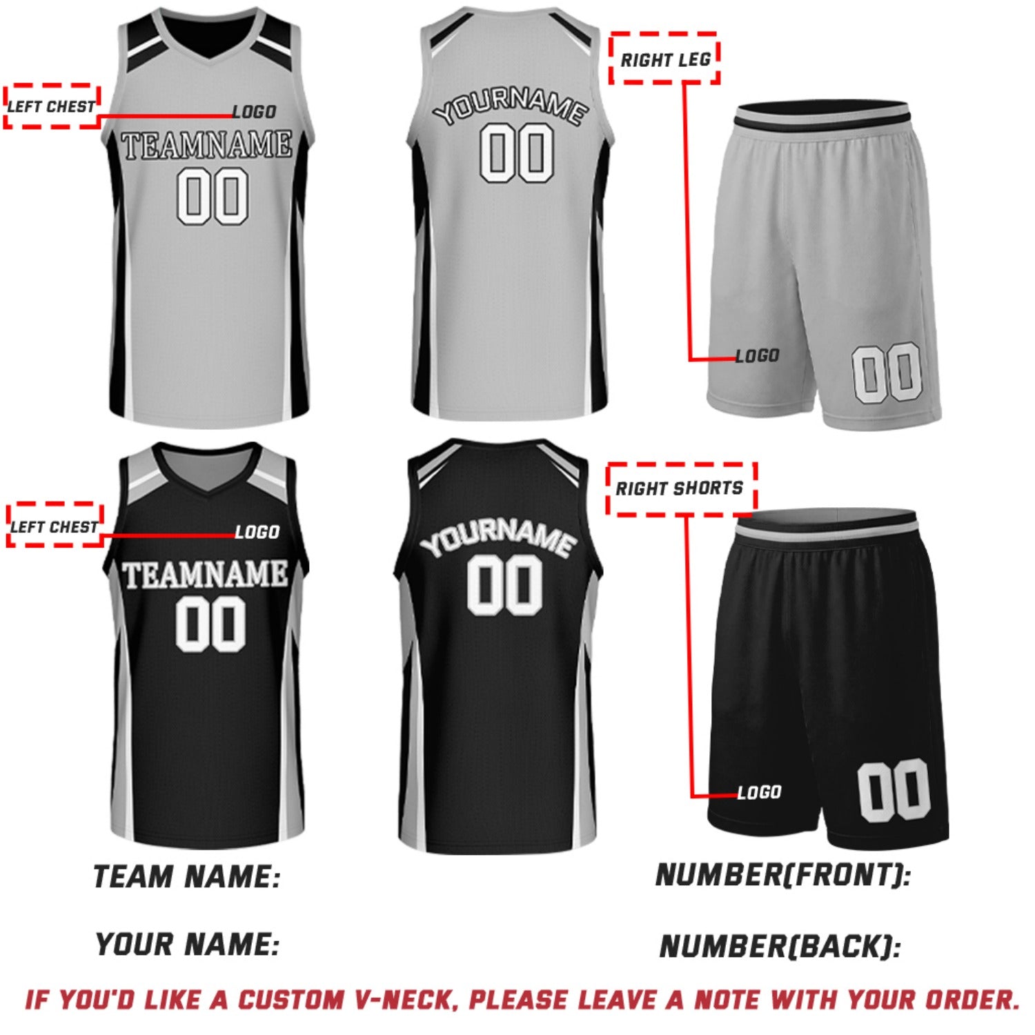 Custom Black & Grey Reversible Basketball Jerseys | Personalized Team Uniforms Set for Men Women