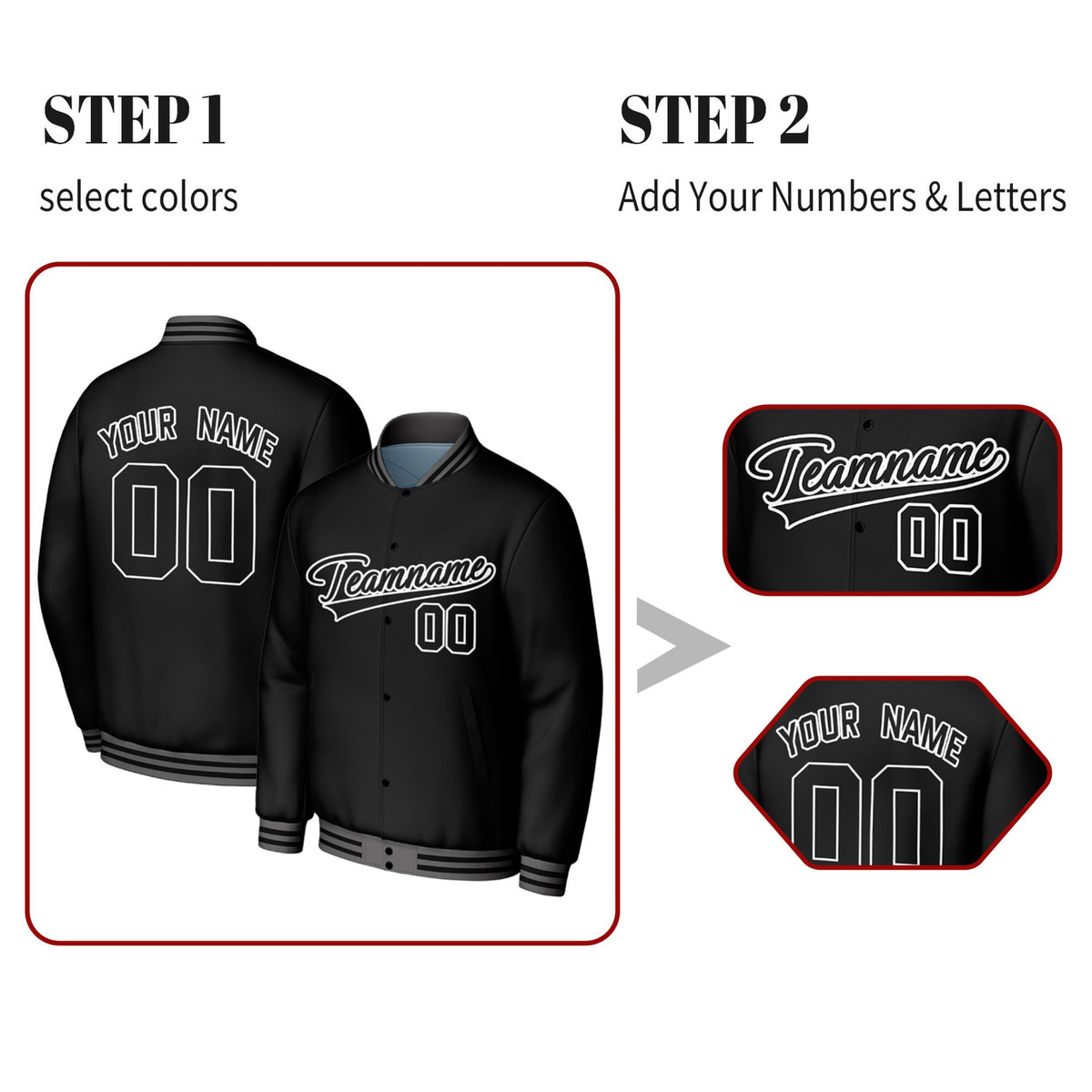 Custom Black Baseball Jacket | Personalized Letterman Jacket with Stitched Name & Number for Adult & Youth