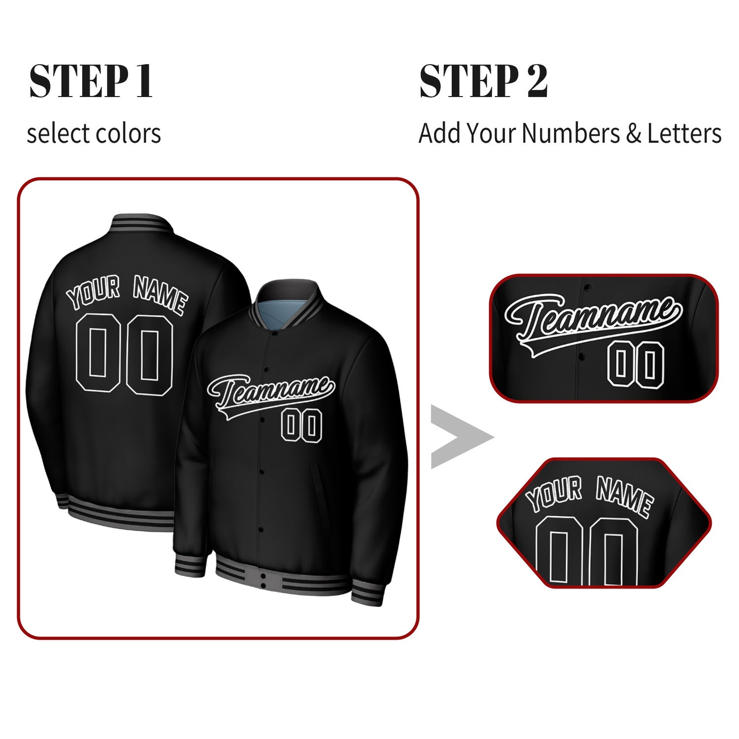 Custom Black Baseball Jacket | Personalized Letterman Jacket with Stitched Name & Number for Adult & Youth