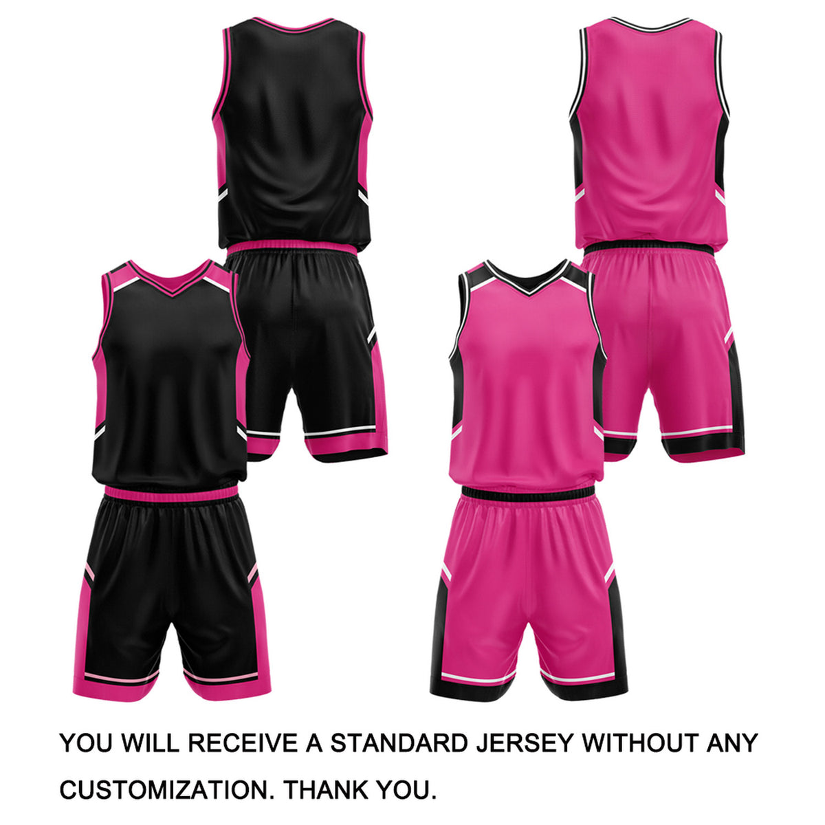 Custom Reversible Basketball Uniform Set | Black & Hot Pink V-Neck Sleeveless Jersey & Athletic Shorts