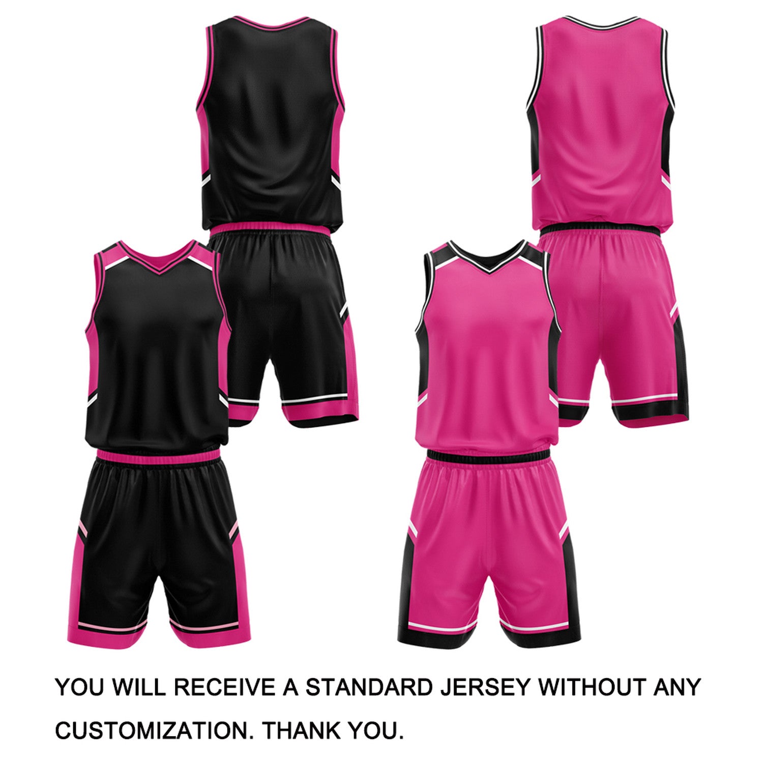 Custom Reversible Basketball Uniform Set | Black & Hot Pink V-Neck Sleeveless Jersey & Athletic Shorts
