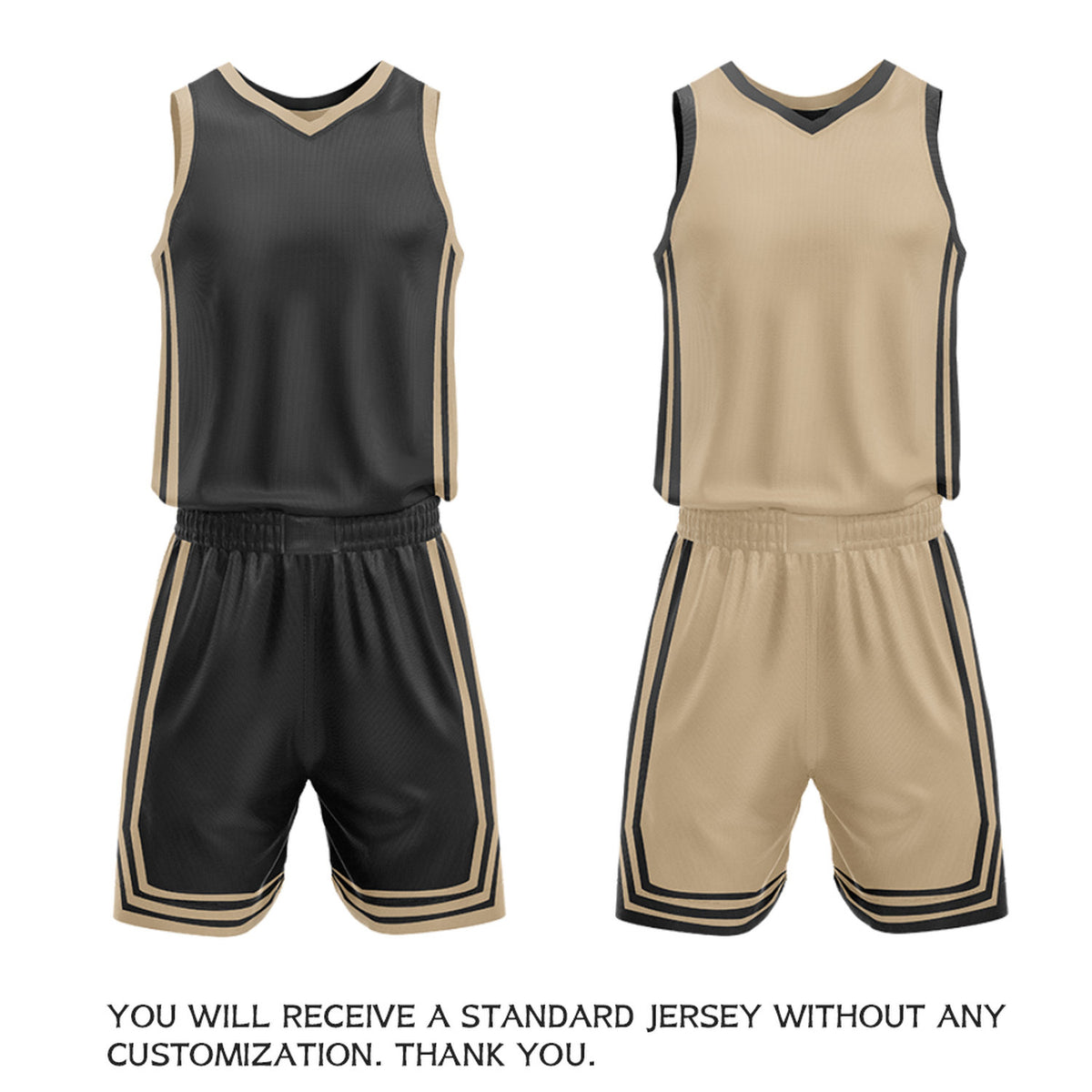 Custom Black & Khaki Reversible Basketball Jersey Shorts Set | Personalized Full Vintage Team Uniform