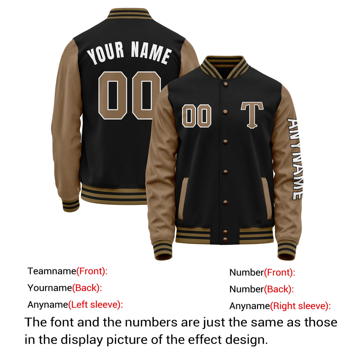 Custom Black & Khaki Varsity Letterman Jacket | Personalized Baseball Bomber Coat for Adult & Youth