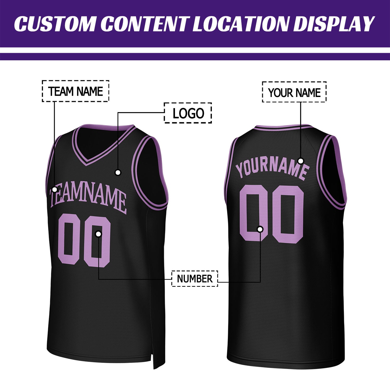 Custom Black & Lavender Basketball Jersey | Personalized Name & Number Team Uniform
