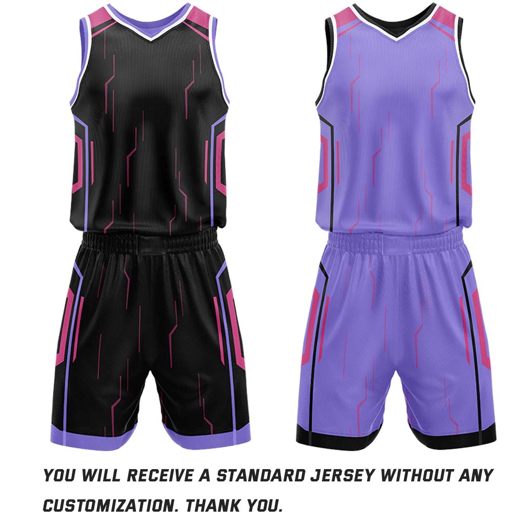 Custom Black & Lavender Reversible Geometric Basketball Jersey Shorts Set | Personalized Team Uniform