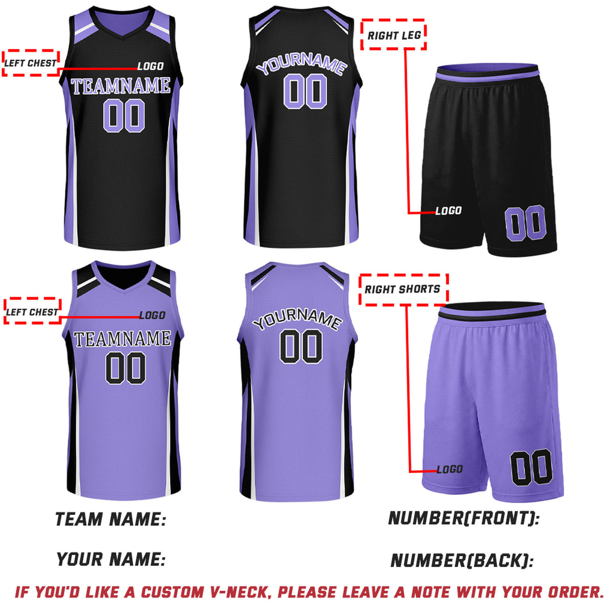 Custom Black & Lavender Reversible Basketball Jerseys | Personalized Team Uniforms Set for Men Women