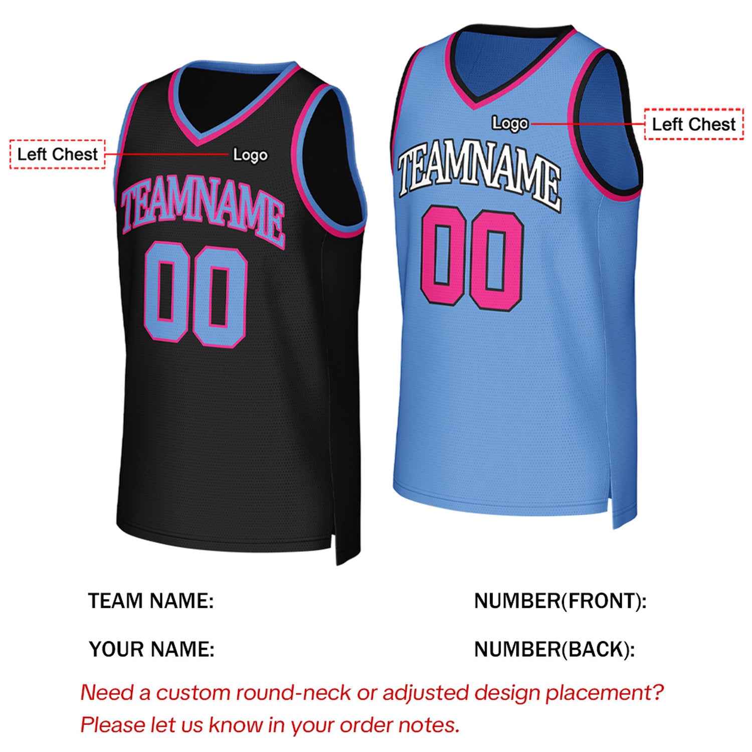 Custom Black & Light Blue Reversible Basketball Jersey | Personalized Team Uniform