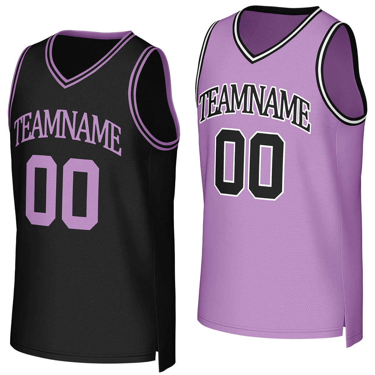 Custom black &amp; light purple reversible basketball jersey by Vosoli | Personalized team name &amp; number sportswear