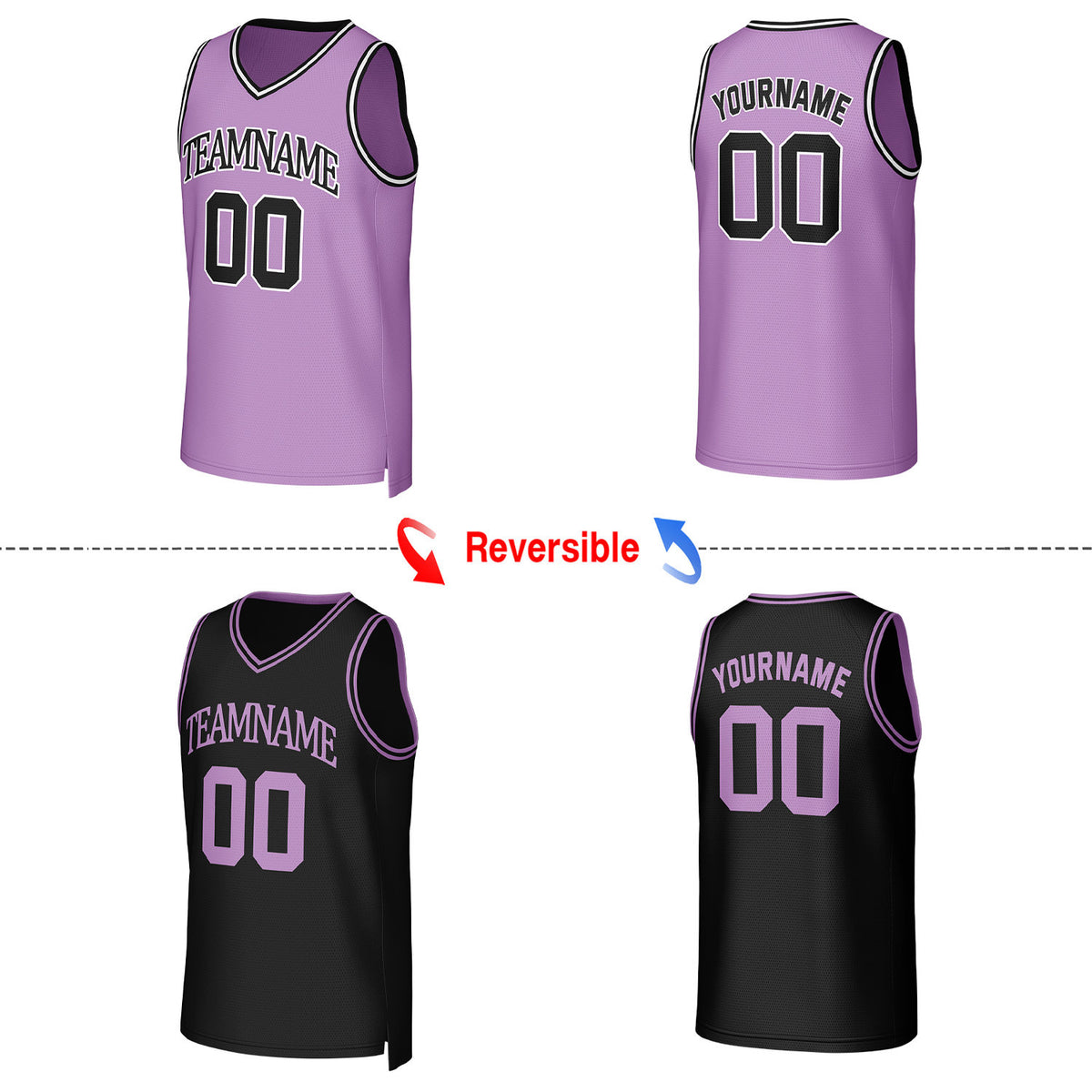 Custom Black & Light Purple Reversible Basketball Jersey | Personalized Team Uniform