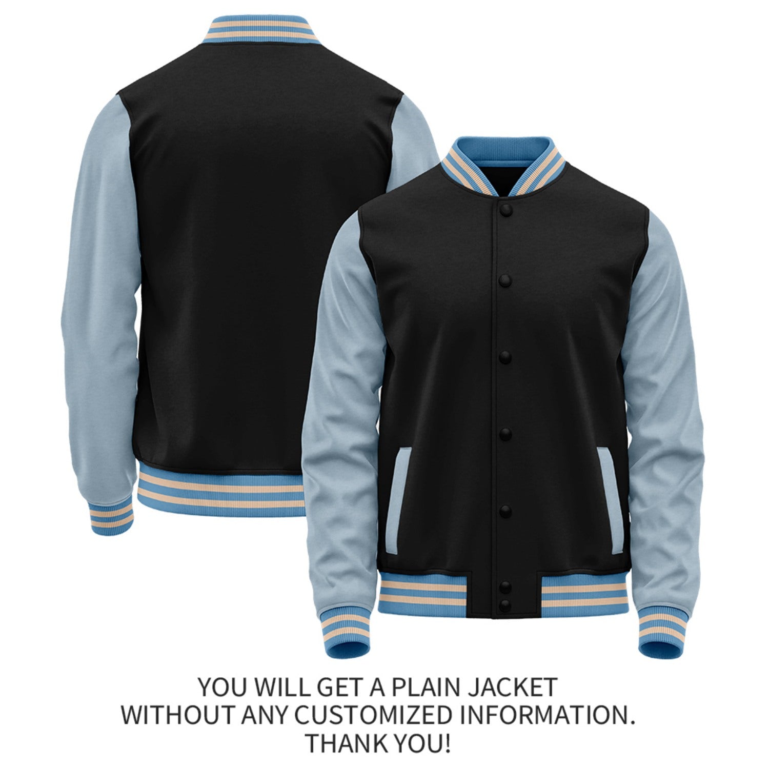 Custom Black Light Blue Jacket Personalized Team Name Number Letterman Bomber for Adult & Youth