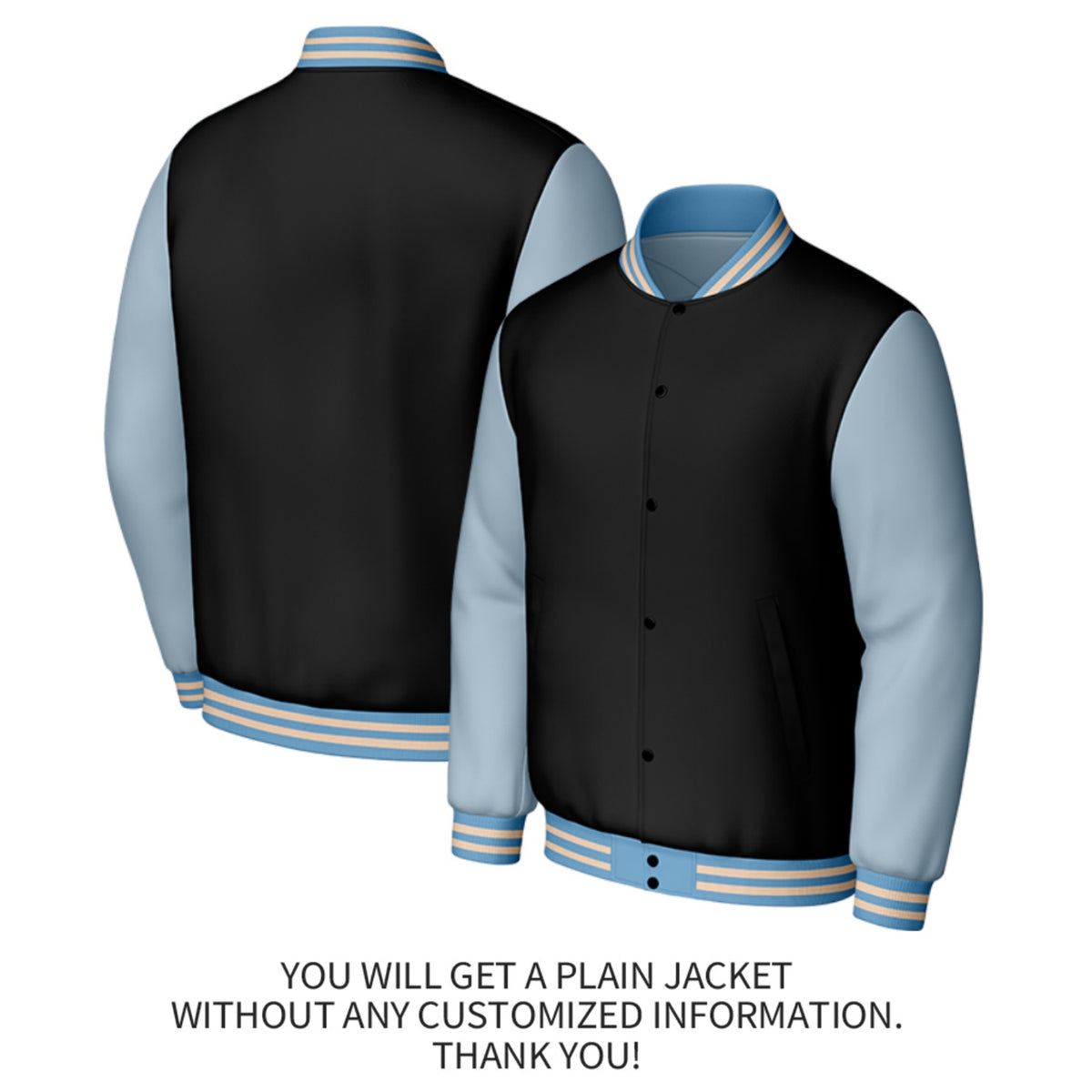 Custom Black & Light Blue Varsity Baseball Jacket | Personalized Jacket with Stitched Name & Number for Adult & Youth