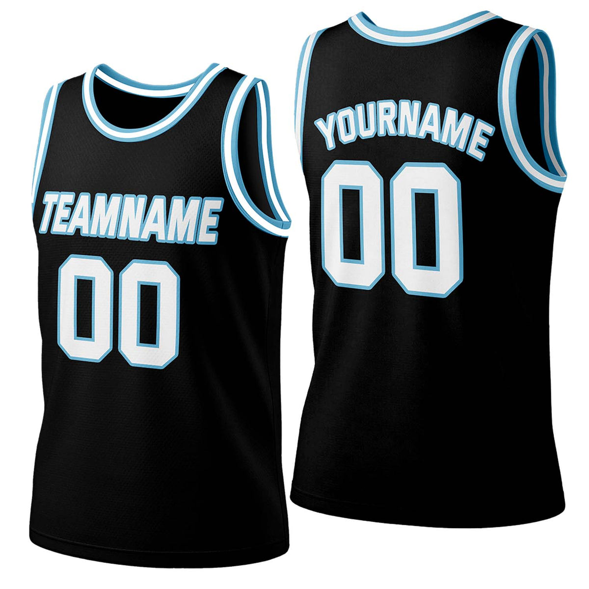 Custom Black &amp; Light Blue Mesh Basketball Jersey | Personalized Team Uniform