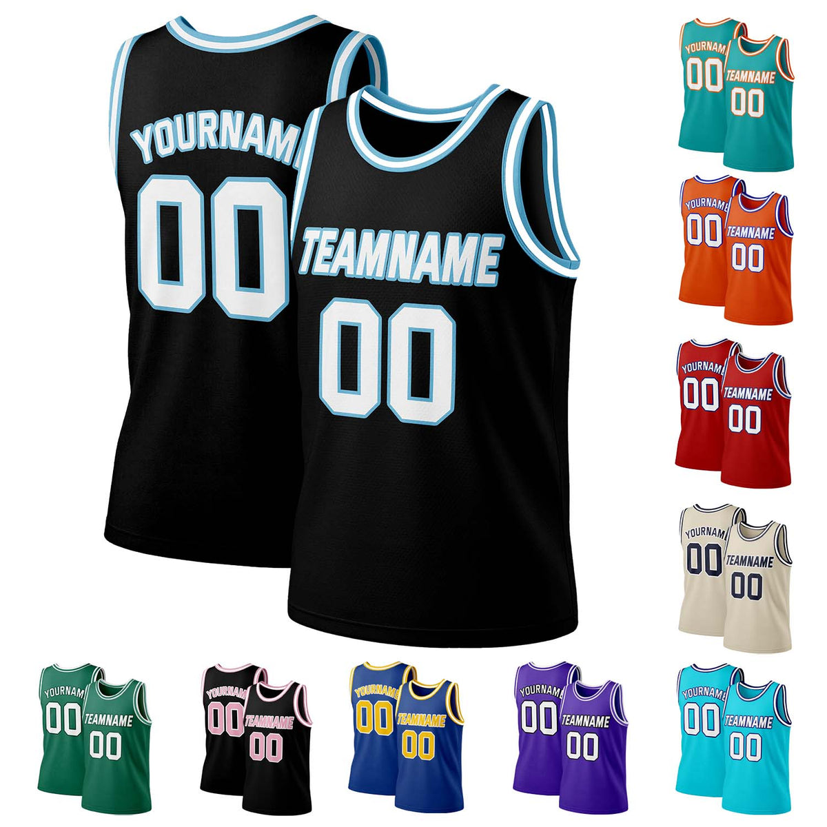 Custom Black & Light Blue Mesh Basketball Jersey | Personalized Team Uniform