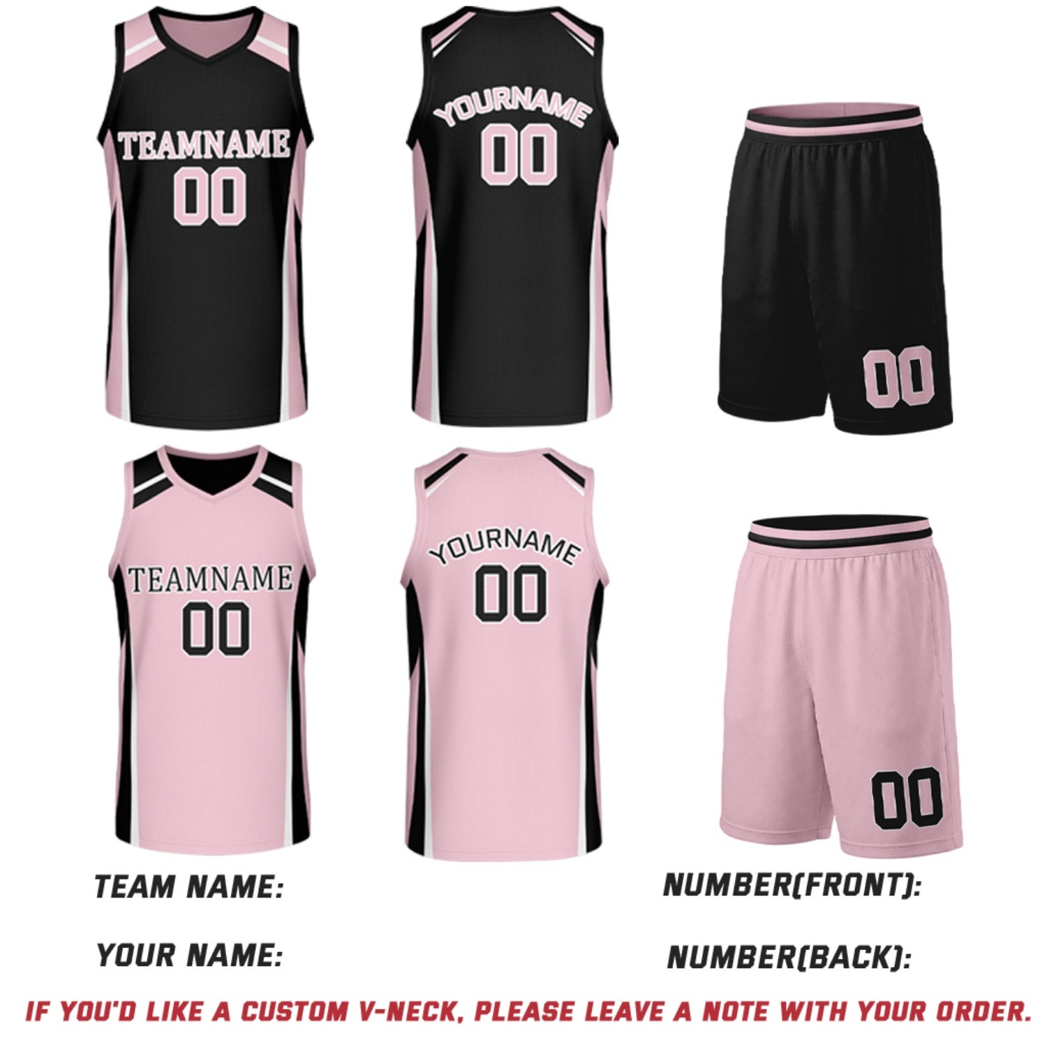 Custom Black & Light Pink Reversible Basketball Jerseys | Personalized Team Uniforms Set for Men Women