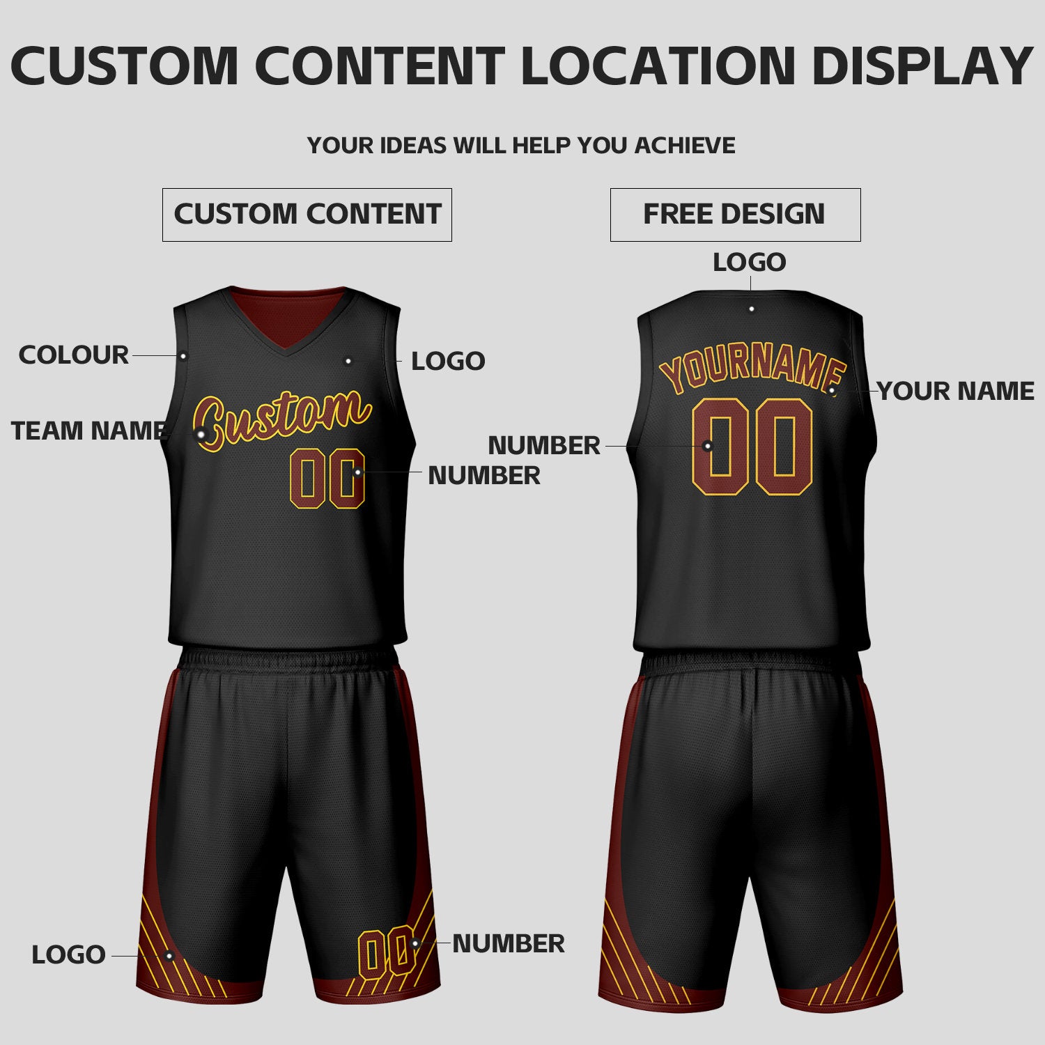 Custom Black Maroon Reversible Basketball Jersey Set | Personalized Name Number Mesh Sports Uniform