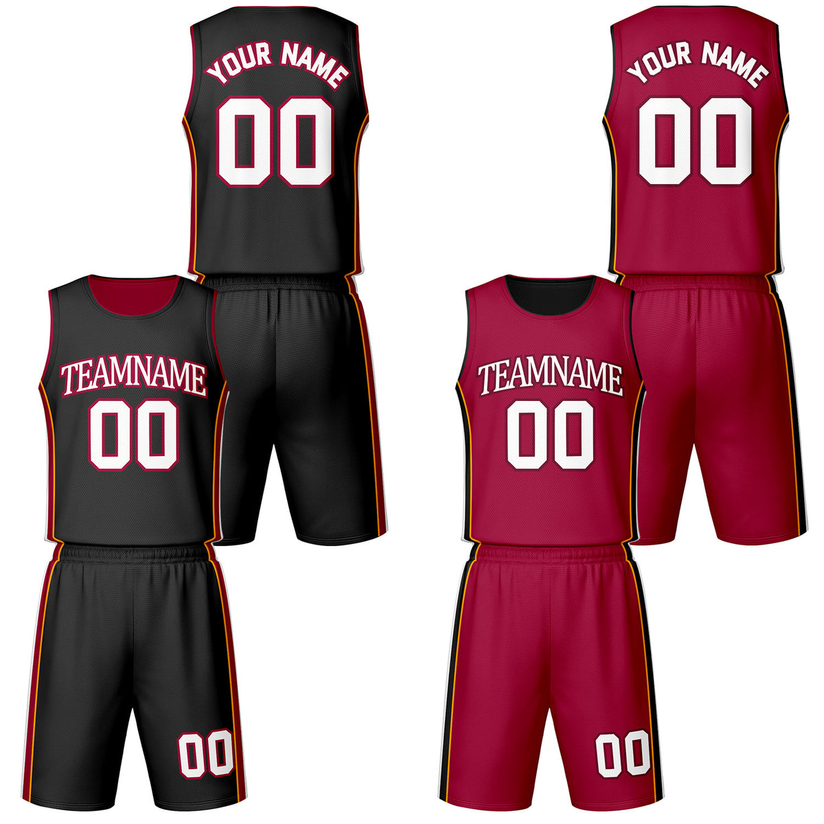 Custom black &amp; maroon reversible basketball jersey shorts set by Vosoli | Personalized team name number vintage uniform sportswear