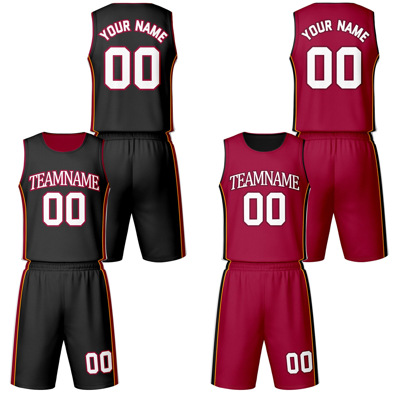 Custom black & maroon reversible basketball jersey shorts set by Vosoli | Personalized team name number vintage uniform sportswear