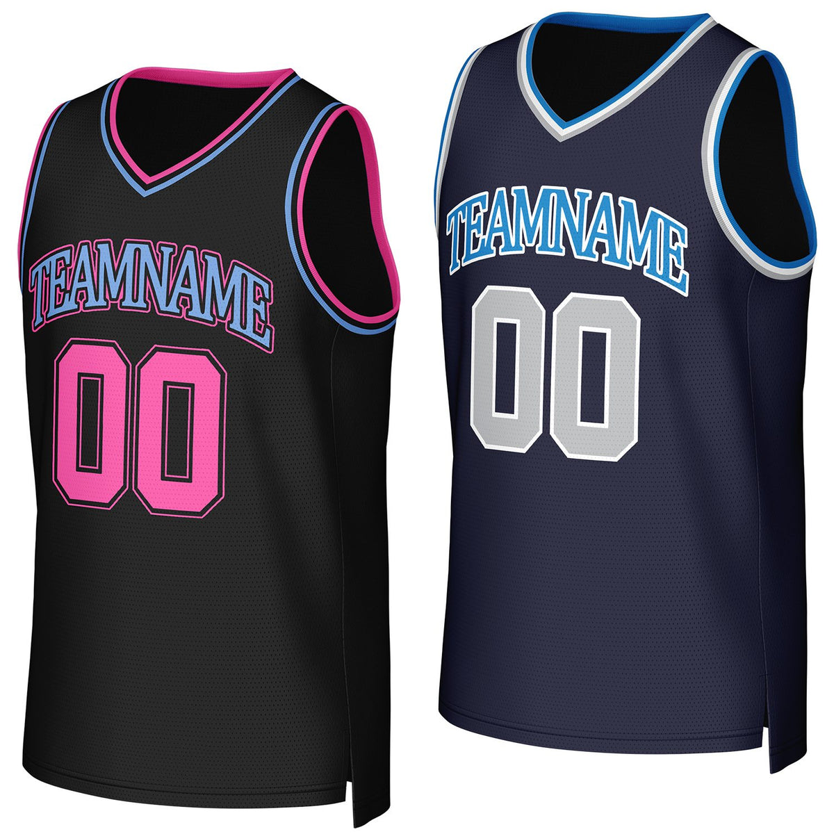Custom black &amp; navy reversible basketball jersey by Vosoli | Personalized team name &amp; number sportswear