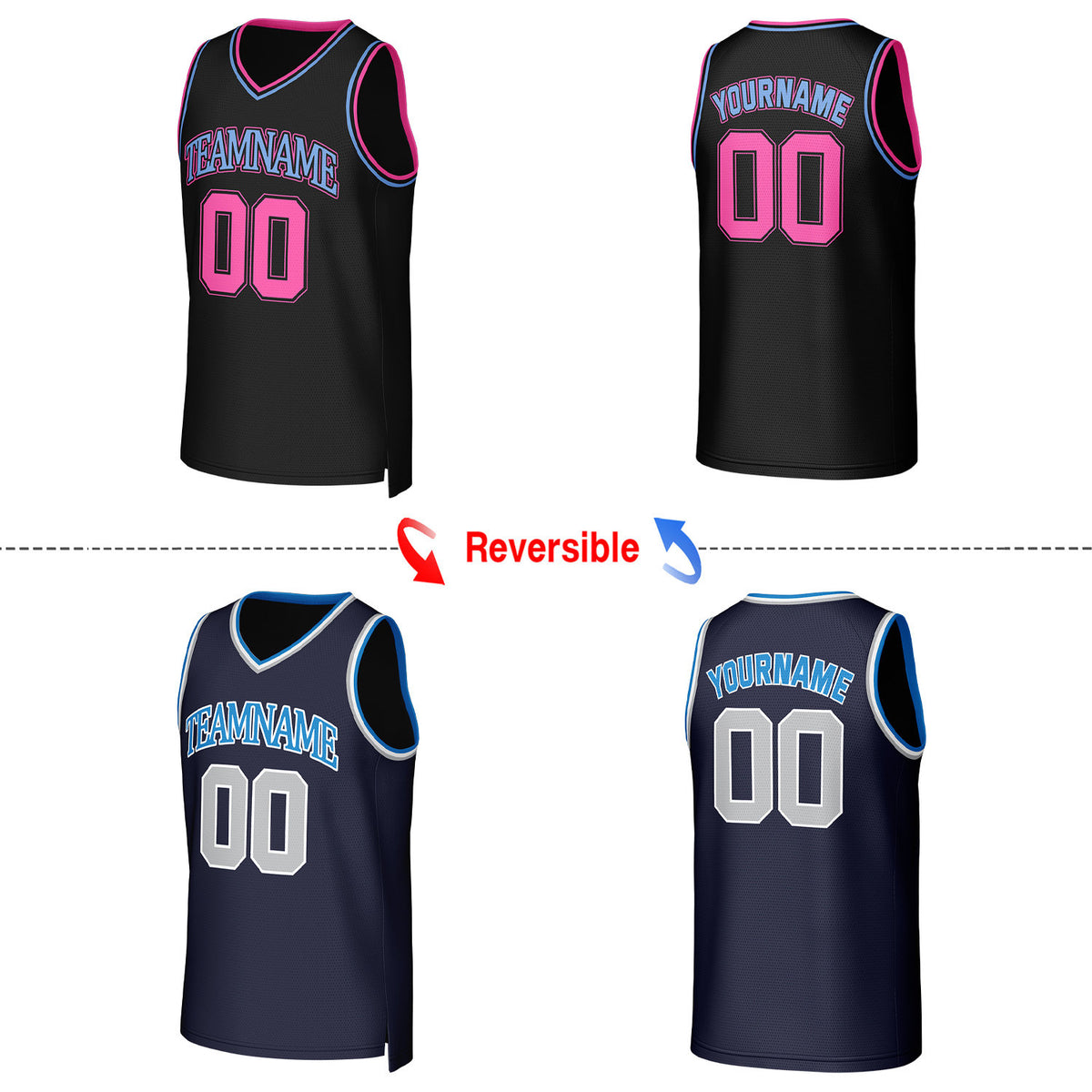 Custom Black & Navy Reversible Basketball Jersey | Personalized Team Uniform