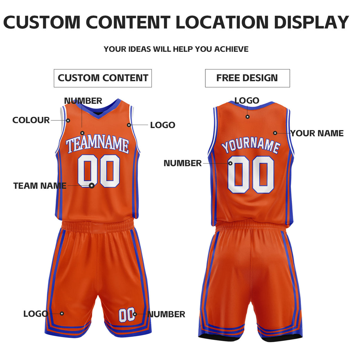 Custom Black & Orange Reversible Basketball Jersey Shorts Set | Personalized Full Vintage Team Uniform