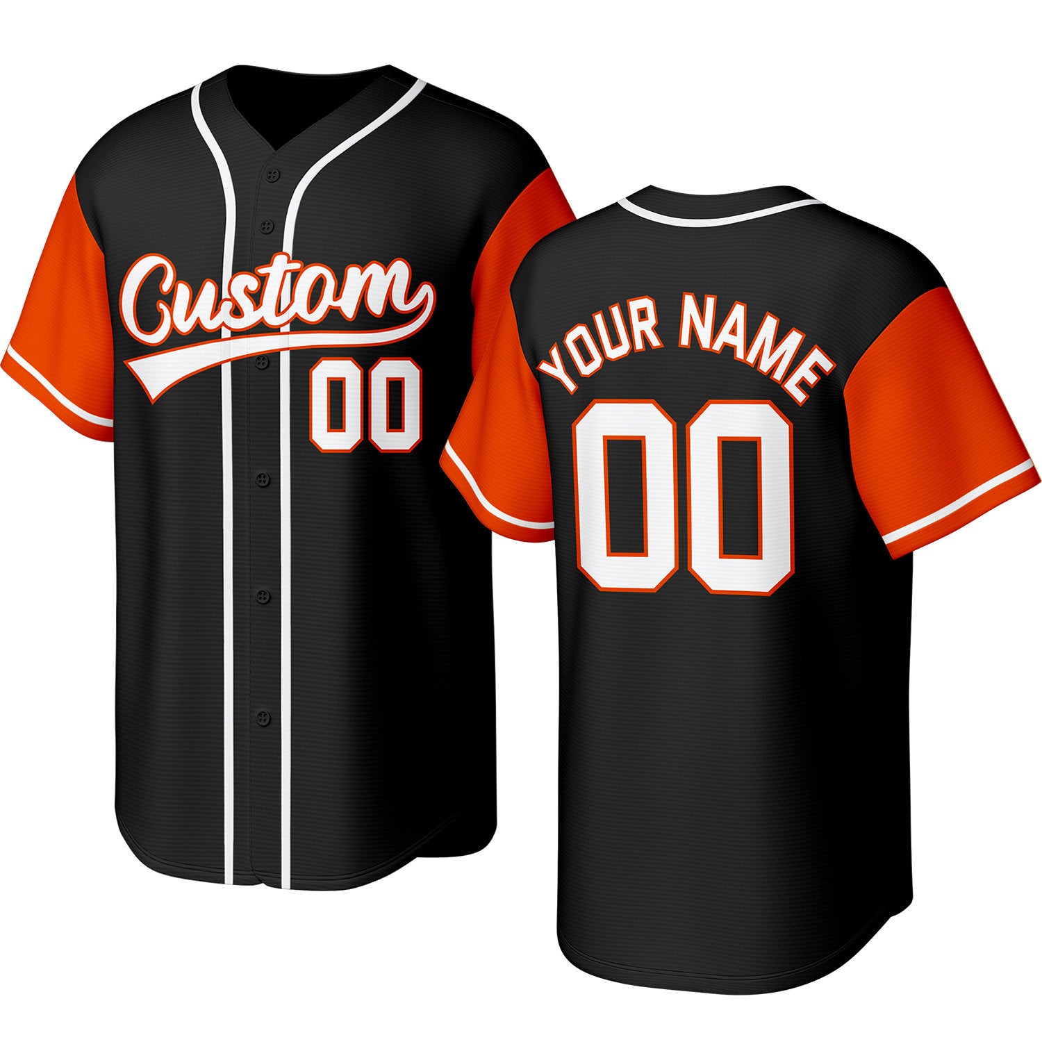 Custom black, orange & white baseball jersey with logo, personalized name & number, button-front short-sleeve sports uniform for team men women youth game practice - Vosoli