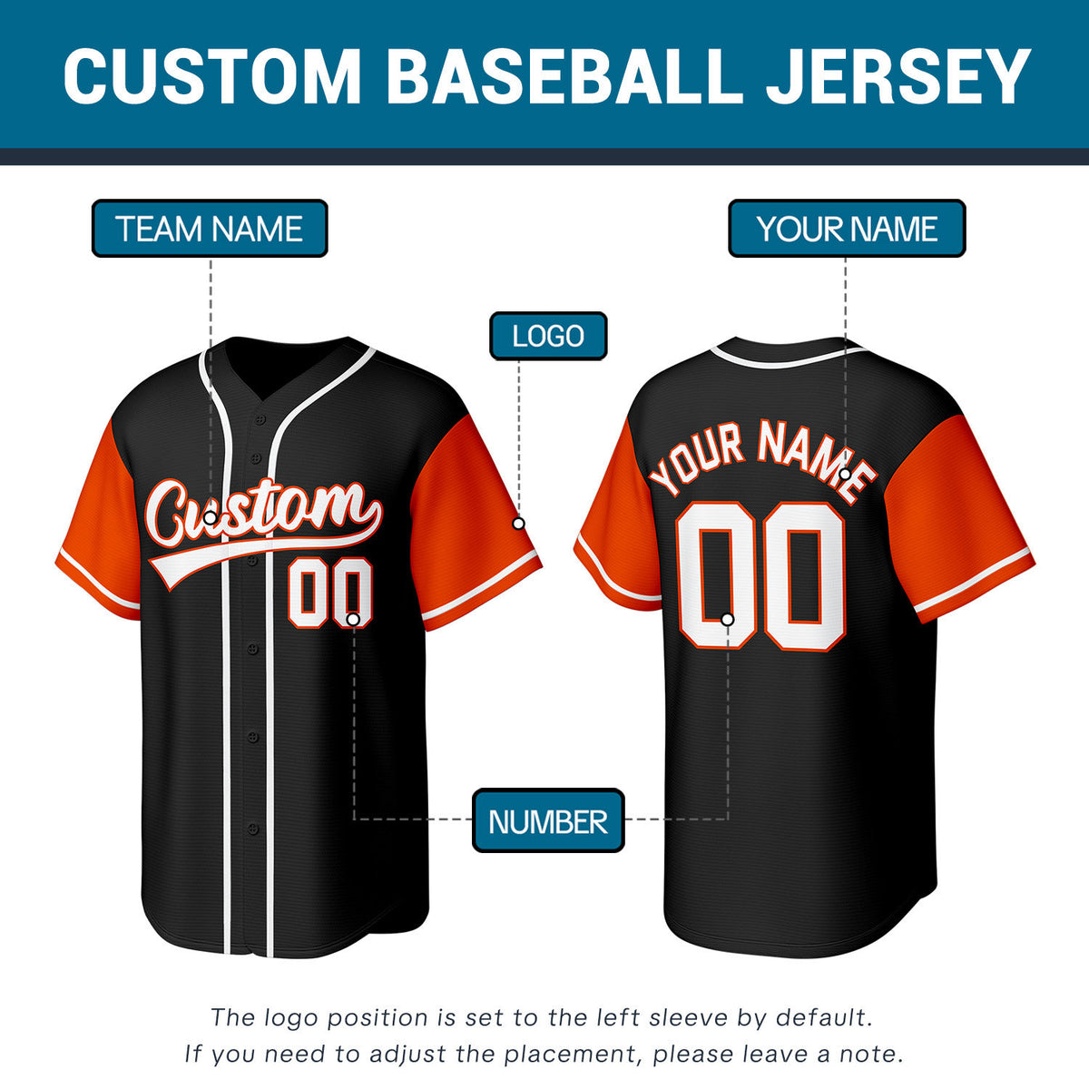 Custom Black Orange & White Personalized Baseball Jersey | Team Sports Uniform | Vosoli