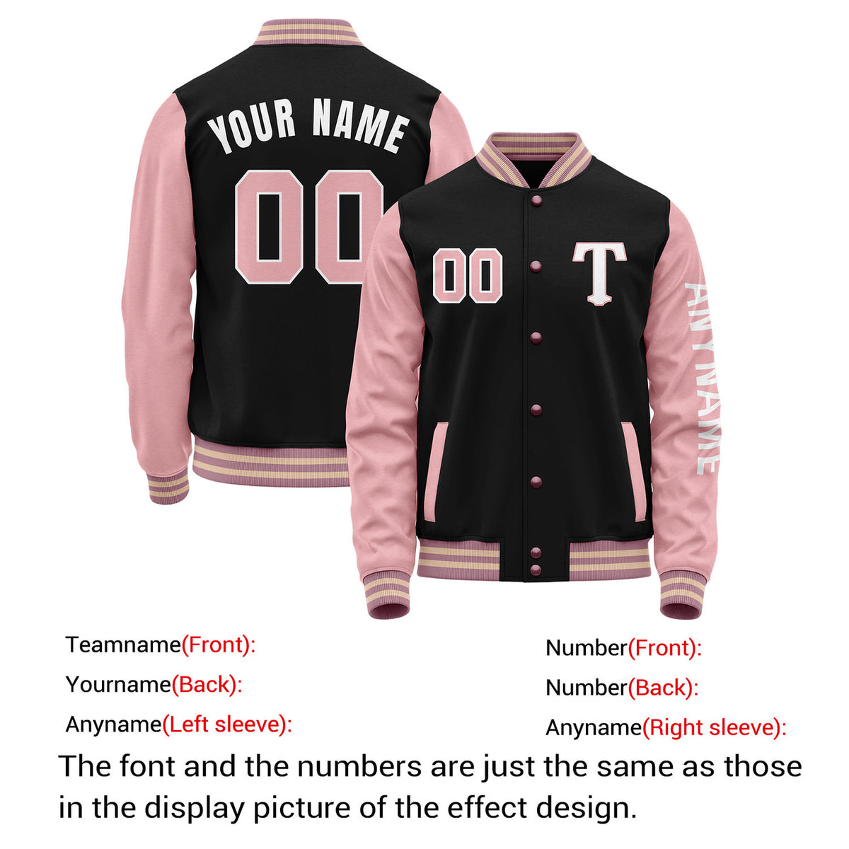 Custom Black & Pink Varsity Letterman Jacket | Personalized Baseball Bomber Coat for Adult & Youth
