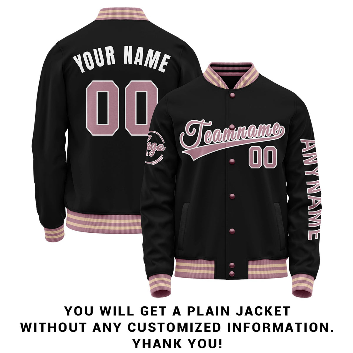 Custom Black & Pink Two Tone Varsity Letterman Jacket | Personalized Stitched Team Name Number Outerwear