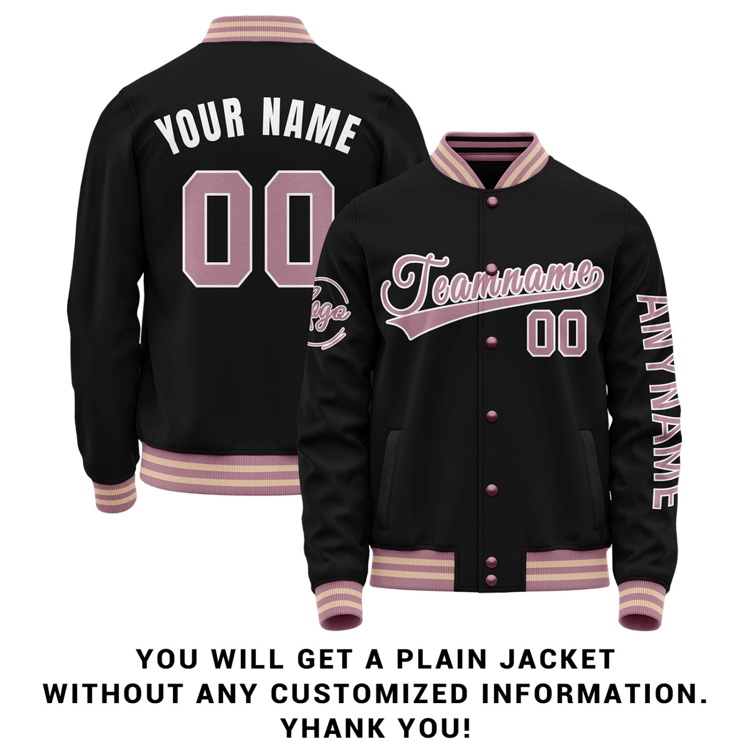 Custom Black & Pink Two Tone Varsity Letterman Jacket | Personalized Stitched Team Name Number Outerwear