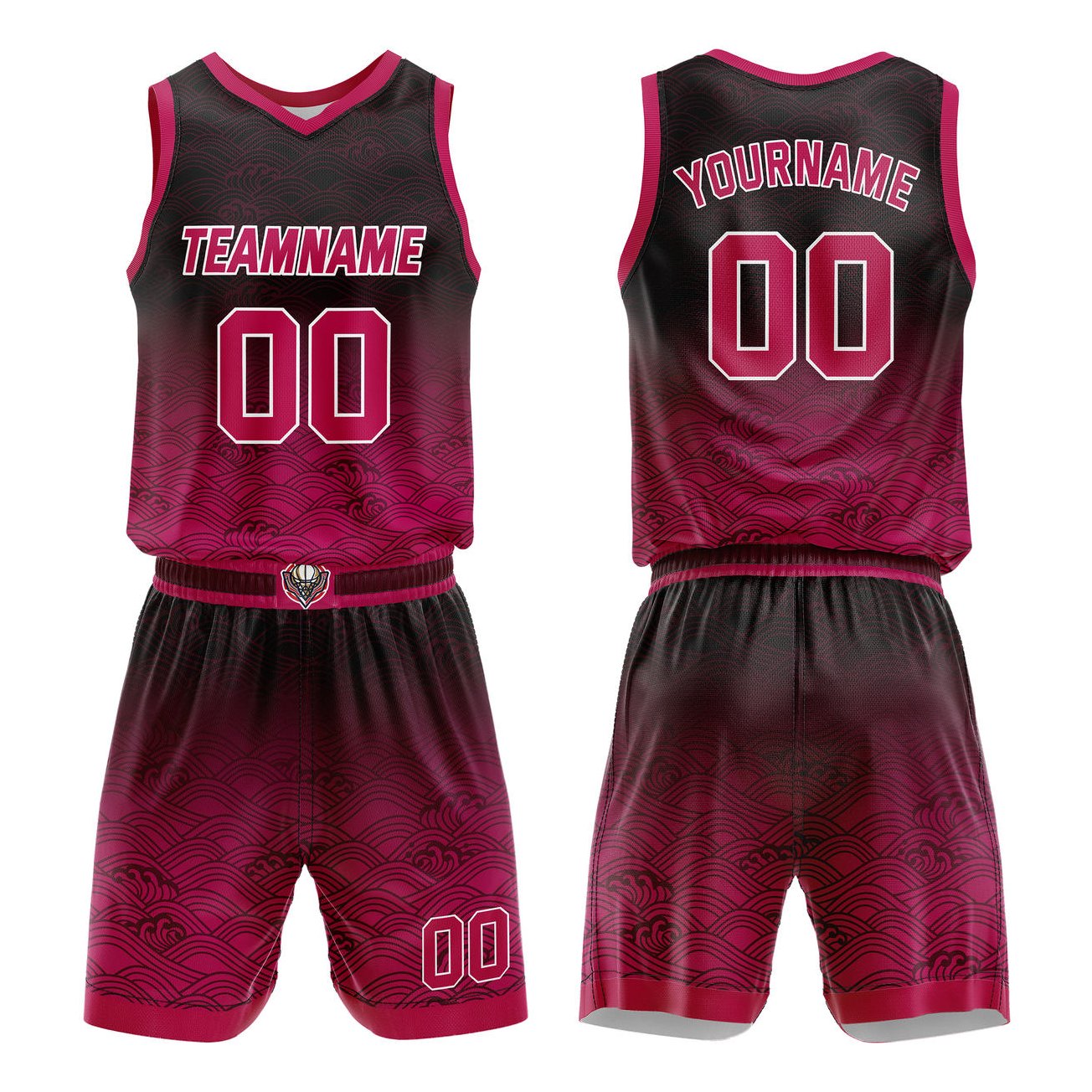 Custom Black Pink Gradient Wave Basketball Uniform | Personalized Team Kit - Vosoli