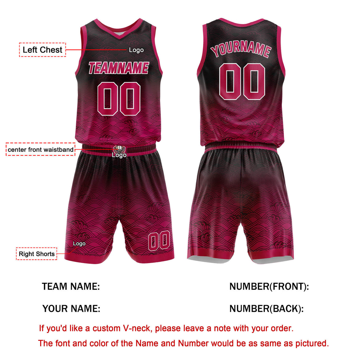 Custom Black Pink Gradient Wave Basketball Uniform | Personalized Team Kit - Vosoli