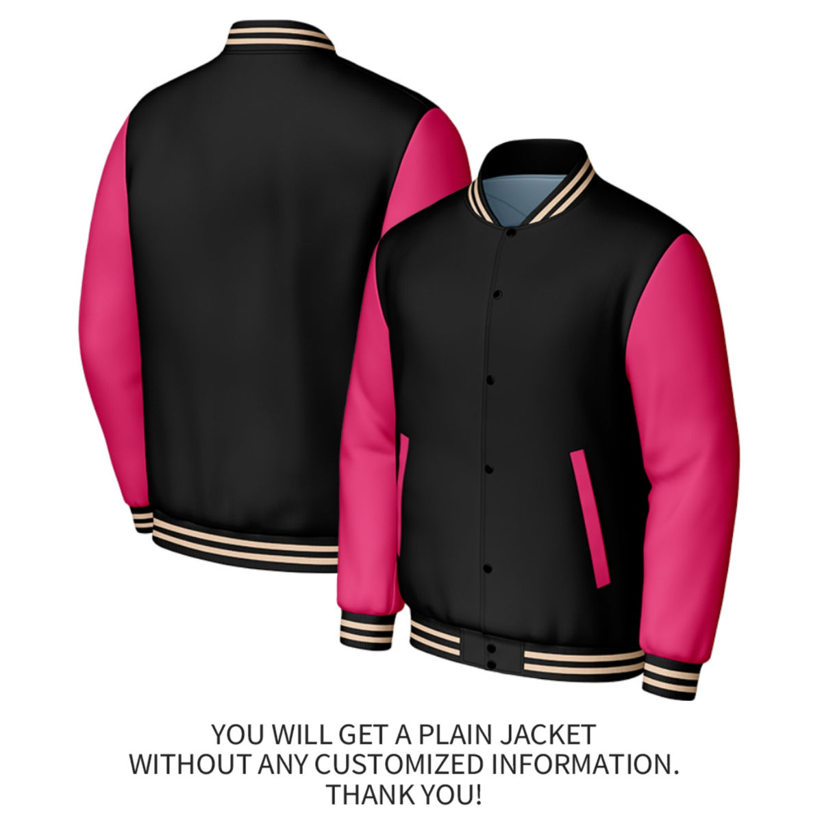 Custom Black & Pink Baseball Jacket | Personalized Letterman Jacket with Stitched Name & Number for Adult & Youth