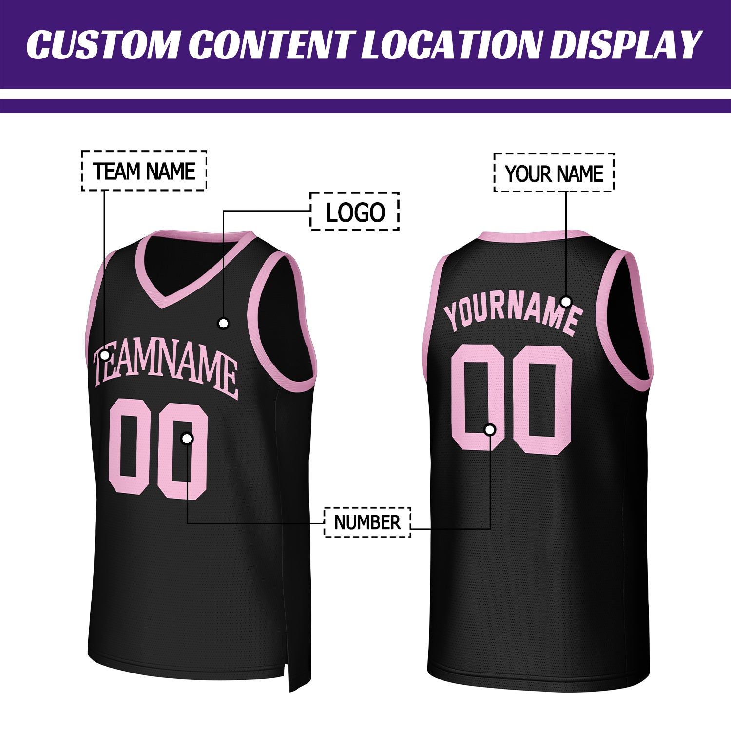 Custom Black & Pink Mesh Basketball Jersey | Personalized Name & Number Team Uniform