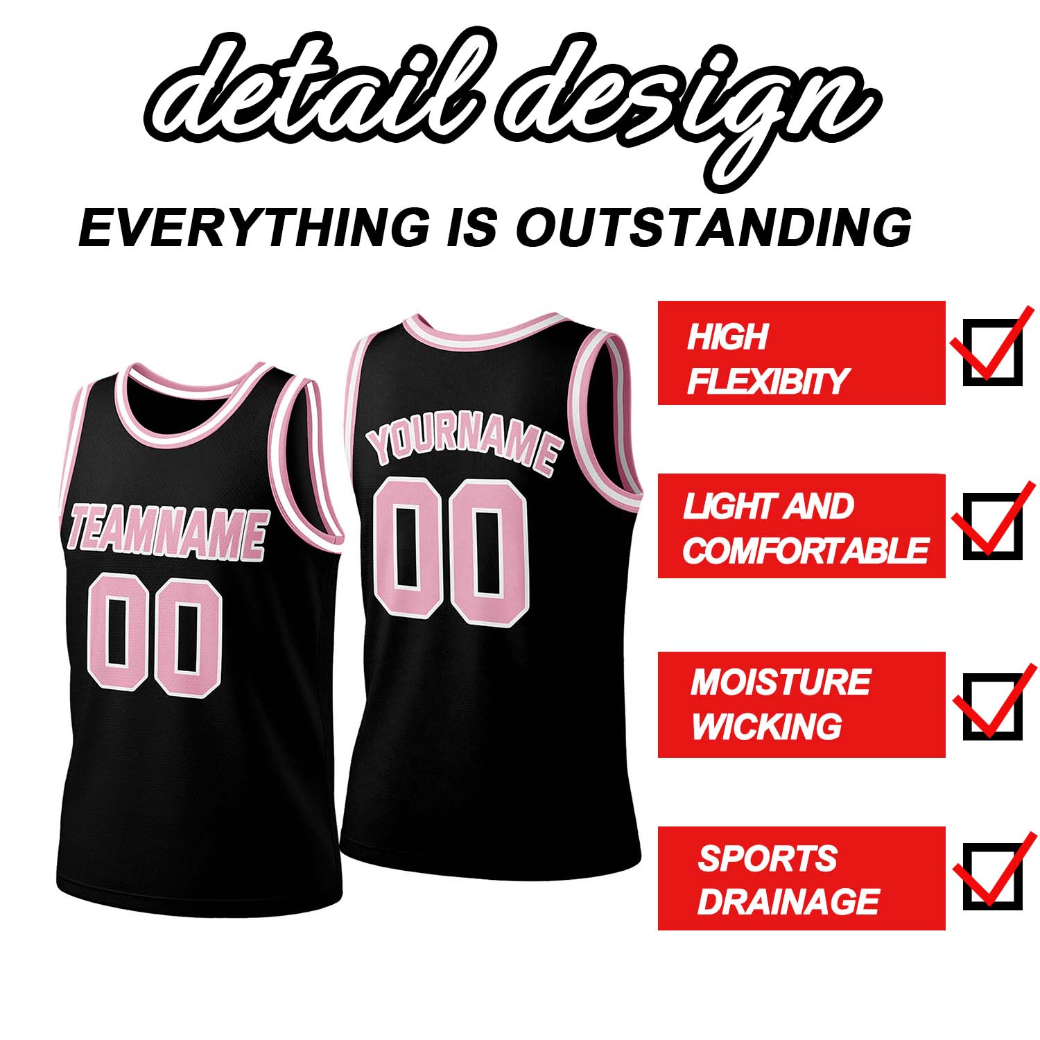 Custom Black & Pink Mesh Basketball Jersey | Personalized Team Uniform