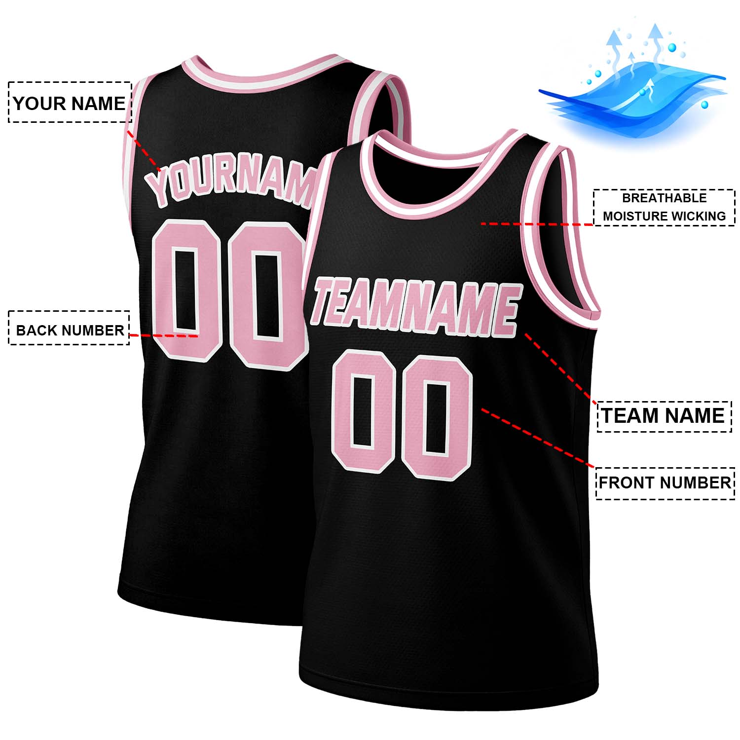 Custom Black & Pink Mesh Basketball Jersey | Personalized Team Uniform